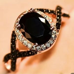 💎 Beautiful Oval Stone X Ring Women's Black Zircon Sizes 6 and 7